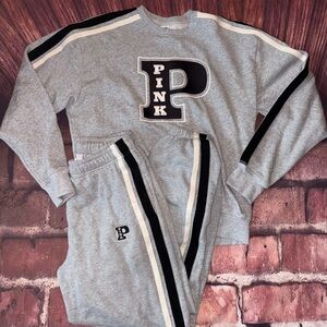VS PINK Ivy Fleece Outfit Crewneck Sweatshirt High Rise Sweatpants Small Medium
